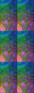 Parlak renkli çiçekleri ve yeşil ve mavi renkli yaprakları olan harika bir çiçek deseni. Moda baskıları için zarif bir şablon. Modern çiçek arkaplanı. Halk stili.