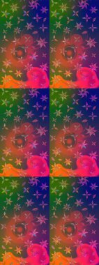 Çiçek desenli çizim. Raster illüstrasyonu. Asya tekstil tarzında. Yeşil ve kahverengi renkli çiçekler. Renkli Bahar Teması eskiz kalıbı. Düz Çiçek Elementleri Tasarımı.