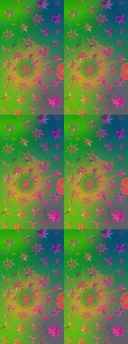 Çiçek ve yapraklı çiçek deseni. Küçük çiçekli şirin bir desen. Raster illüstrasyonu.