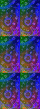 Çiçek desenli çizim. Raster illüstrasyonu. Asya tekstil tarzında. Mavi ve mor renkli çiçekler. Raster illüstrasyonu.