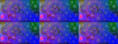 Küçük çiçekli yay deseni çiz. Raster illüstrasyonu. Suluboya tarzında mor ve mavi renkler üzerine.