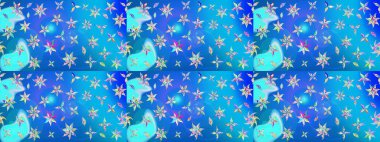 Çizim çiçek deseni duvar kâğıdı olarak kullanılabilir. Mavi ve nötr renklerde çiçekler. Raster illüstrasyonu.