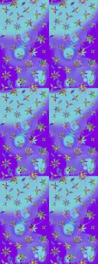 Çiçekli, yapraklı, çiçek desenli eskiz. Raster illüstrasyonu. El çizimi.