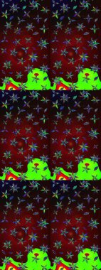 Raster illüstrasyonu. Chichi 'nin kumaş kalıbını çiz. Renkli Bahar Teması eskiz kalıbı. Düz Çiçek Elementleri Tasarımı. Çiçek deseni.