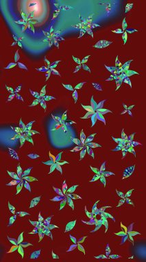 Raster illüstrasyonu. Şirin karalamalı çiçek desenli çizim. Raster illüstrasyonu. El yapımı çiçek ve bitki koleksiyonu. Çizim biçimi kırmızı renklerde.