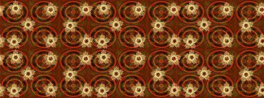 Raster illüstrasyonu. Noel ve yeni yıl moda baskıları için tatil tasarımı. Kahverengi, turuncu ve kırmızı kar taneleri. Kar tanelerinin soyut arkaplanlı Noel deseni.