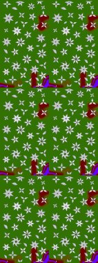 Vadinin çiçekleri yeşil ve nötr renklerde. Soyut etnik raster çizim kalıbı. Çiçekler..