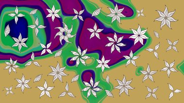 Dallı bahar çiçekleri ile desen, sarı ve yeşil renkler ile çiçek silueti. Raster deseni.