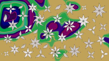 Düz Çiçek Elementleri Tasarımı. Renkli Bahar Teması eskiz kalıbı. Sarı ve yeşil renkli çiçekler. Raster illüstrasyonunda çiçek deseni çizimi.