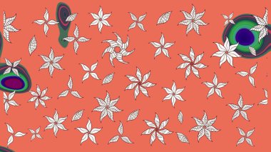 Raster illüstrasyonu. Çiçek süslemeli çizim deseni. Turuncu ve nötr renkte çiçekler.