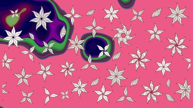 Çiçek tasarımı için inanılmaz bir kolaj cenneti tarzı. Çiçekli zambakların eskiz geçmişi. Parlak çiçekli kolaj çiçekleri pembe ve nötr.