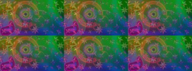 Raster çiçek desenleri çiziyor. Vadinin çiçekleri yeşil ve mavi renklerde.