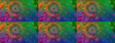 Raster Illustrasyon 'daki Çiçek Deseni' nin son moda çizimi. Yeşil ve mavi renkte çiçekler. Renkli Yaz Temalı eskiz kalıbı. Düz Çiçek Elementleri Tasarımı.