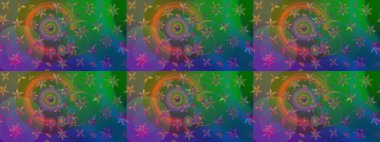 Çiçekli eskiz çizimi. Yeşil ve mavi renkte çiçekler. Renkli Yaz Temalı eskiz kalıbı. Düz Çiçek Elementleri Tasarımı.