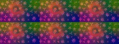 Yeşil ve mor renkli etnik çiçekli zarif eskiz deseni. Raster Çiçek İllüstrasyon Şirin Tekstil.