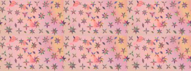 Raster çiçek desenli çiçek deseni, yapraklar, dekoratif elementler, sıçrama, lekeler, el çizimi kontur çizgileri ve Doodle çizim stili, grafik raster çizim çizimi.