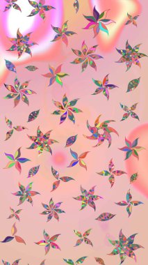 Çiçekli yaz çiçekleri. Küçük çiçekte güzel bir desen. Küçük renkli çiçekler. Moda baskıları için zarif bir şablon. Motley illüstrasyonu. Çizim.