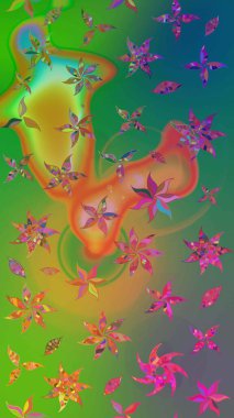 Çiçekli çiçek deseni, suluboya. Yeşil ve mavi renkte çiçekler. Renkli Bahar Teması eskiz kalıbı. Düz Çiçek Elementleri Tasarımı. Raster illüstrasyonu.