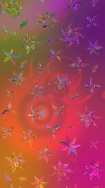 Gömlek baskısı için çiçek boyası. Çiçek desenli eskiz. Mor ve turuncu renkte çiçekler.