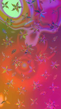 El çizimi çiçekli soyut çizim kalıbı. Raster illüstrasyonu. Pembe ve mor renkte çiçekler.