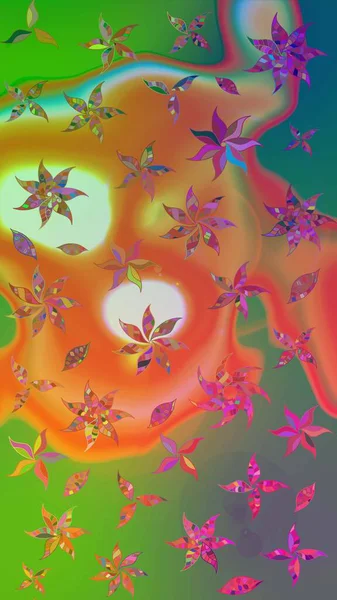 Çiçek yeşili ve turuncu çizim kalıbı. Raster çiçek izi. Klasik taslak çizimi.