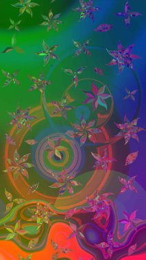 Üzerinde gelincikler ve vadi zambakları olan renkli çiçek desenli nakış deseni. Tekstil tasarımı için geleneksel Raster çiçek buketi yeşil ve mavi renkler.