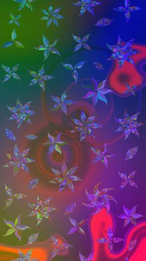 Raster illüstrasyonundaki çiçek desenli çizim. Suluboya tarzında mavi ve mor renkte çiçekler.