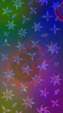 Raster suluboya çiçek deseni, narin çiçekler, mavi ve mor çiçekler, tebrik kartı şablonu. Güzel kumaş deseni.