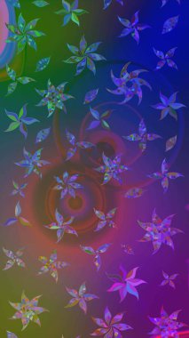 Mavi ve mor renkli şirin çiçek desenleri. Raster Modaya uygun kumaş deseni. Renkli Bahar Teması eskiz kalıbı. Düz Çiçek Elementleri Tasarımı.