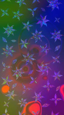 Raster illüstrasyonundaki çiçek desenli çizim. Mavi ve yeşil renkli çiçekler. Renkli Bahar Teması eskiz kalıbı. Düz Çiçek Elementleri Tasarımı.