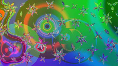 Çiçekler yeşil ve maviye. Eskiz arkaplan modeli. Suluboya, elle çizilmiş. Raster stoku.