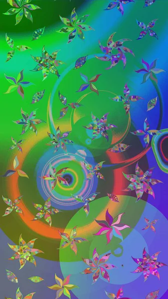 Renkli desenli eskiz deseni, yeşil ve mavi çiçekler ve dekoratif elementler. Eskiz geçmişi. Raster illüstrasyonu. Kumaş, tekstil, duvar kağıdı baskısı için. Antika retro tarzı.