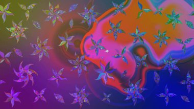 Raster illüstrasyonundaki çiçek desenli çizim. Mor ve mor renkli çiçekler. Renkli Bahar Teması eskiz kalıbı. Düz Çiçek Elementleri Tasarımı.