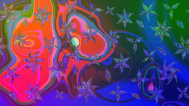 Raster illüstrasyonundaki çiçek desenli çizim. Mavi ve yeşil renkli çiçekler. Renkli Bahar Teması eskiz kalıbı. Düz Çiçek Elementleri Tasarımı.