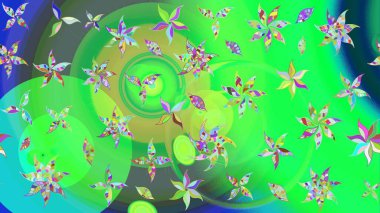 Gömlek, arka plan modelini çiz. Tropik çiçekler. Yeşil ve mavi renkte çiçekler.