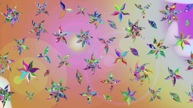 Parlak çiçekli, nötr ve pembe renkler üzerine soyut çizim deseni. Çiçeksel elementlerle süslenmiş zarif raster dokusu. Küçük çiçekte şirin bir çiçek deseni var..