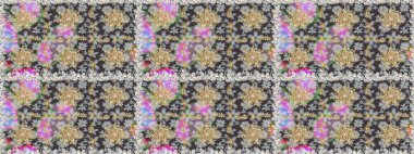 Barok tarzında altın çiçekli süs. Gri ve nötr renklerde altın element. Doku arka planında altın duvar kâğıdı. Damask kusursuz yinelenen arkaplan.