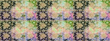 İslam tasarımı. Çiçek kiremitleri. Raster altın tekstil baskısı. Kusursuz desenli oryantal süs. Altın elementlerle nötr ve gri renklerde altın desen.