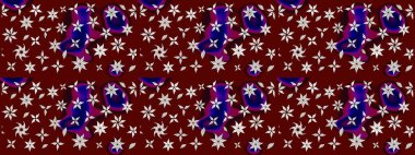 Çiçek desenli çizim. Raster illüstrasyonu. Raster illüstrasyonu. Kırmızı renkte çiçekler. Asya tekstil tarzında.