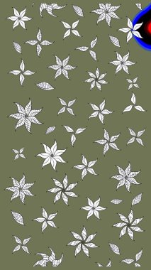 Suluboya çiçekli çiçek deseni. Yeşil ve beyaz renkli Asya tekstili. Raster illüstrasyonu.