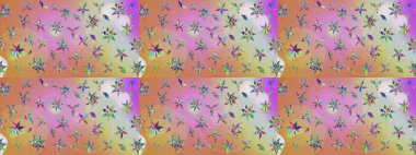 Çiçek desenli çizim. Raster illüstrasyonu. Tarafsız ve pembe renklerde Asyalı tekstil.