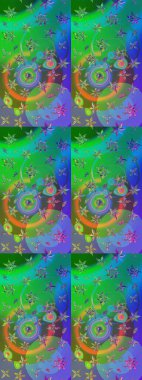 Çiçek desenli çizim. Raster illüstrasyonu. Asya tekstil tarzında. Yeşil ve mavi renkte çiçekler. Raster illüstrasyonu.