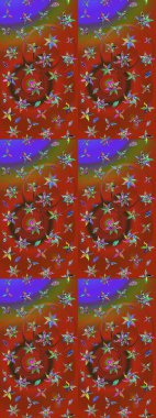 Güzel kumaş deseni. Kahverengi ve mor renklerde. Raster illüstrasyonu. Raster illüstrasyonunda çiçek deseni çizimi.