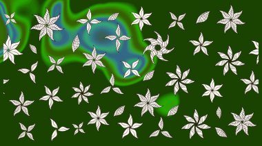 Yeşil ve nötr renklerde etnik çiçeklerle süslenmiş zarif bir eskiz. Raster Çiçek İllüstrasyonu güzel tekstil..