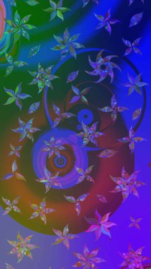 Mor ve mavi renkli menekşe ve mavi papatya deseni. Raster illüstrasyonu. Mor ve mavi renklerde.