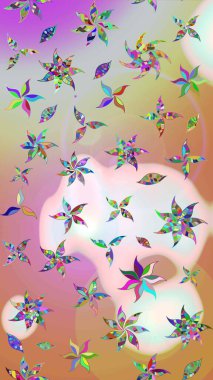 Çiçek desenli çizim. Raster illüstrasyonu. Asya tekstil tarzında. Tarafsız ve gri renklerde çiçekler. Raster illüstrasyonu.