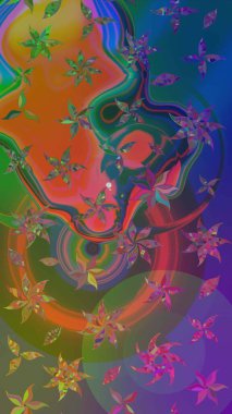 Parlak renkli çiçekleri ve yeşil ve mavi renkli yaprakları olan harika bir çiçek deseni. Moda baskıları için zarif bir şablon. Modern çiçek arkaplanı. Halk stili.