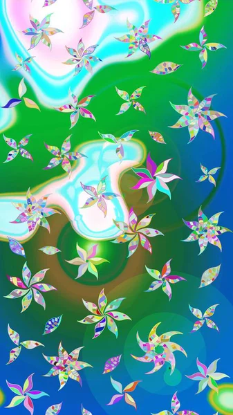 Çiçekler yeşil ve maviye. Eskiz arkaplan modeli. Suluboya, elle çizilmiş. Raster stoku.