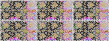 Süslü raster dekorasyonu. Gri ve nötr renklerde altın desenler ve altın elementler. Barok tarzında duvar kağıdı tasarımı için kusursuz damaske deseni arkaplanı.