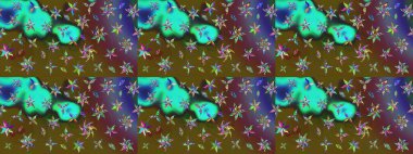 Tomurcukları papatya çiçekleri olan sevimli bir çiçek deseni. Eskiz geçmişi. Raster illüstrasyonu. Kumaş, tekstil, duvar kağıdı baskısı için. Eski usul. Miles Fleur, dandik süs.